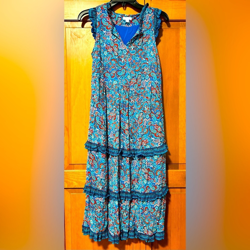J. Jill ruffled flowing lined dress, size S Petite, vibrant colors,sun dress 👗
